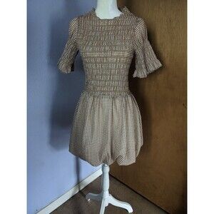 Grand Street Studios Woman's Gingham Brown Ruched Bubble Skirt Dress Size L